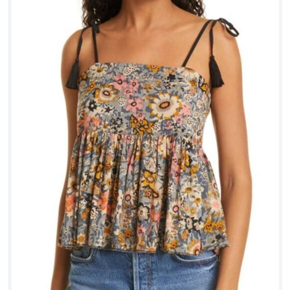 THE GREAT The Tassel Tie Dainty Floral Crop Camisole In Multi sz 1 (US Small) - Picture 1 of 5